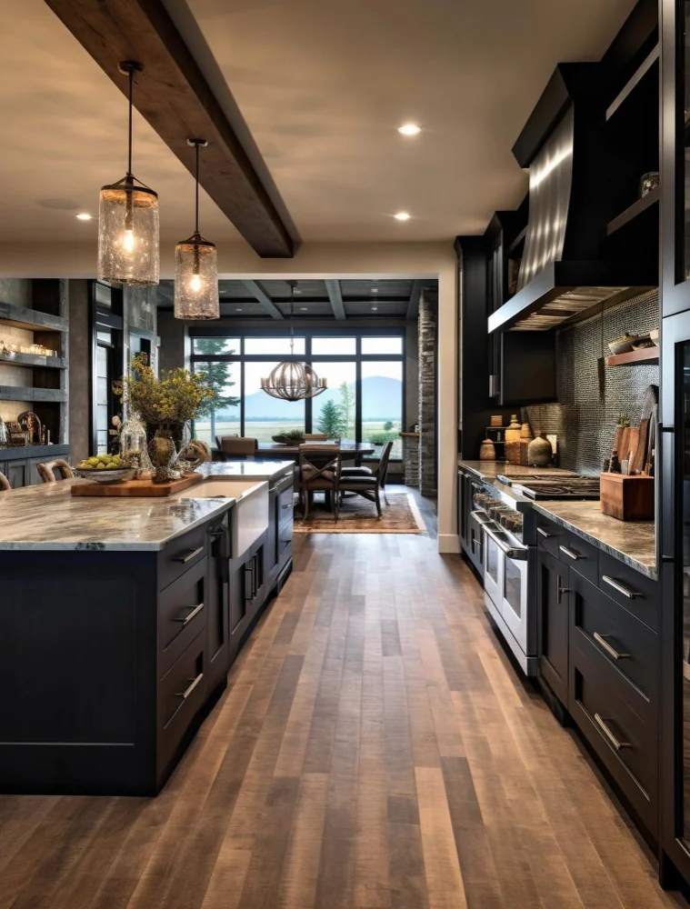 Bright living room with modern vinyl-style flooring
